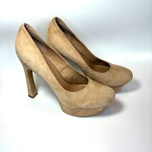 Kelsi Dagger Platform High Heels 11 Abrielle Tan Beige Suede Shoes Sexy Pumps